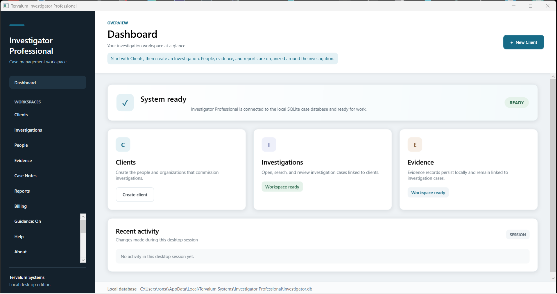 Investigator Professional dashboard using demonstration case data